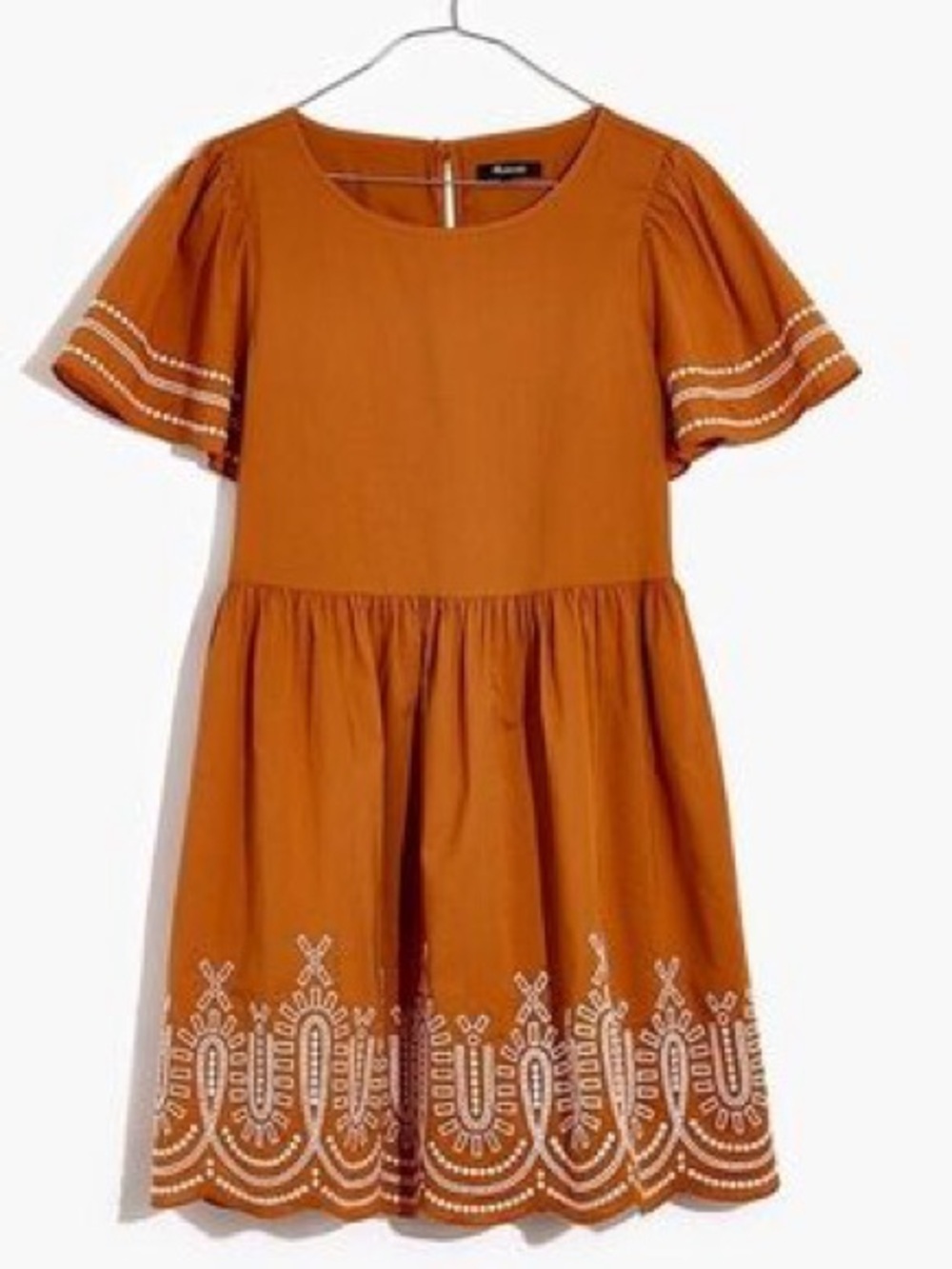Madewell Mini Dress Small Geometric Embroidered Eyelet Short Sleeve Mustard